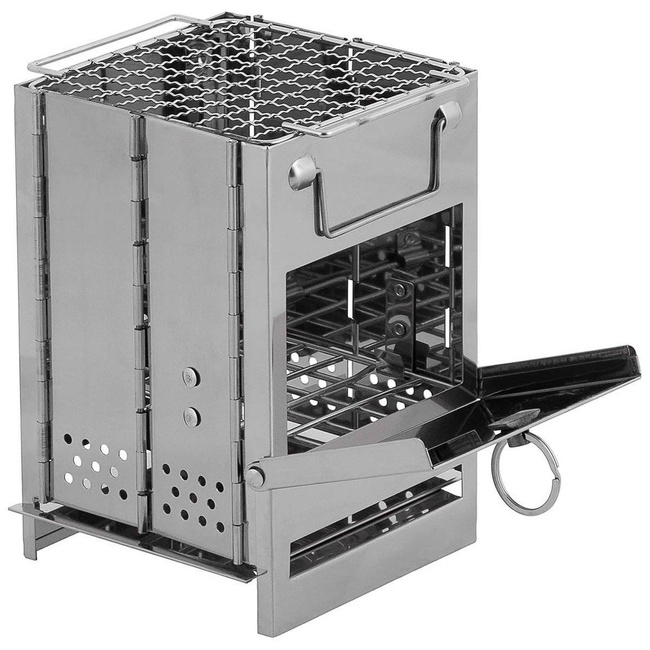 ROCKET STOVE WITH GRATE, FOLDABLE, MINI, STAINLESS STEEL MFH Mini