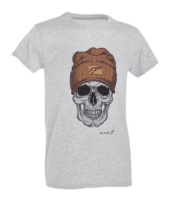 PRINTED T-SHIRT - SKULL WITH WOOL CAP - D.FIVE - GRAY