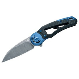 POCKET KNIFE METAMORPHOSIS WHARNCLIFFE DAMASCUS CF TITANIUM BLUE - FOX KNIVES