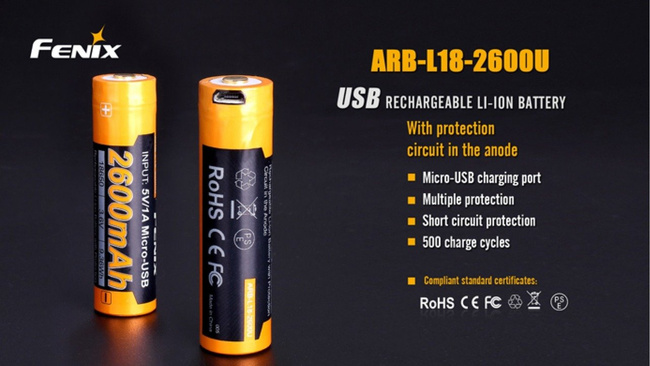 Fenix ​​18650 - 2600mAh - Micro USB akkumulátor - ARB neki 18-2600U