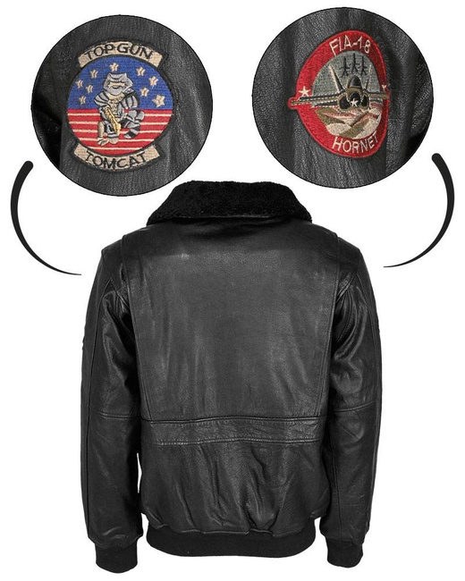 TOP GUN LEATHER FLIGHT JACKET - WITH FUR COLLAR - BLACK - MIL-TEC