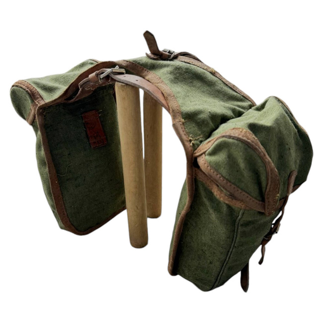 BICIKLITÁSKA - VÁSZON ÉS BŐR - ROMÁN KATONAI FELESLEG - OLIVE - JÓ ÁLLAPOTBAN