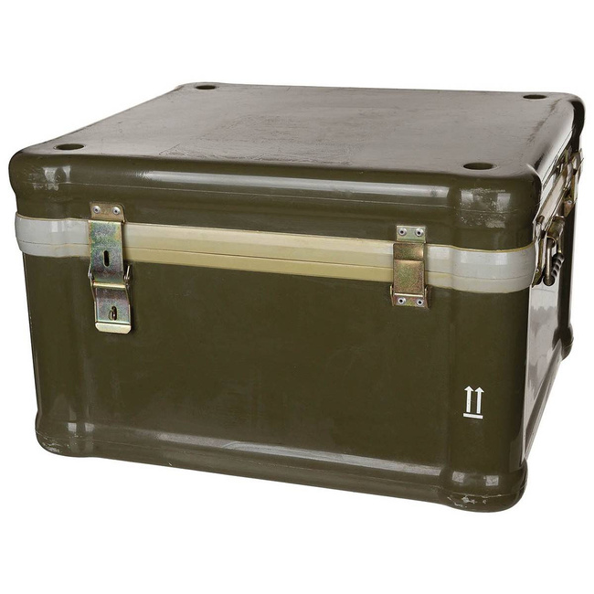 ÜVEGSZÁLAS SZÁLLÍTÓ DOBOZ - ZÖLD OD - 60x56x39 CM - LENGYEL KATONAI FELESLEG - HASZNÁLT