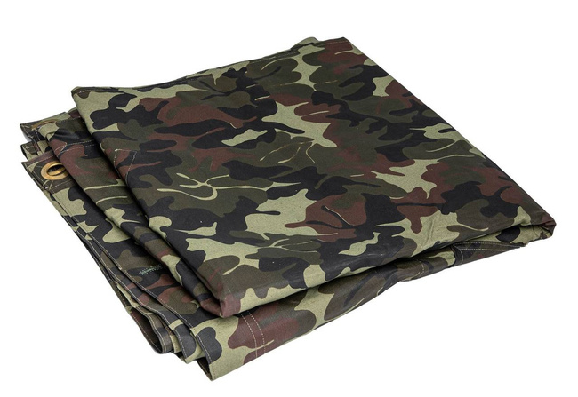 TENT TARPAULIN PLASH-PALATKA RAIN CAPE/SHELTER HALF - 180 x 180 CM - LEAF MOSAIC CAMOUFLAGE - ROMANIAN ARMY MILITARY SURPLUS - LIKE NEW