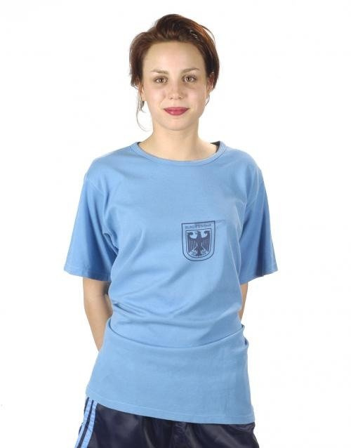 SPORT T-SHIRT - GERMAN ARMY BW MILITARY SURPLUS  - LIGHT BLUE - LIKE NEW/WITH STAMP