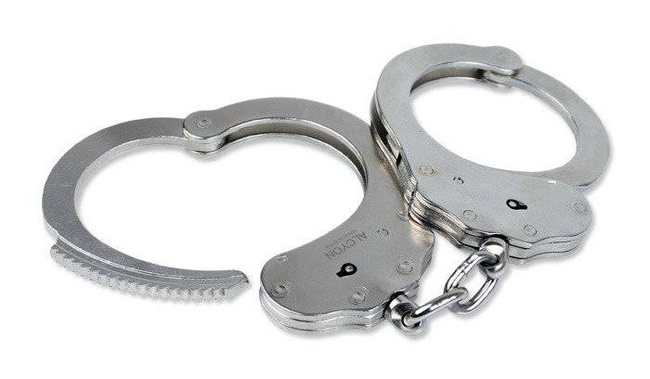 Double lock steel handcuffs With Chain - Silver