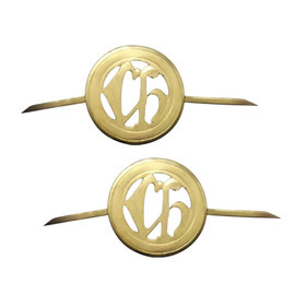 PAIR OF RANK INSIGNIA - CHEMISTRY - ROMANIAN ARMY MILITARY SURPLUS - GOLDEN - IN GOOD CONDITION