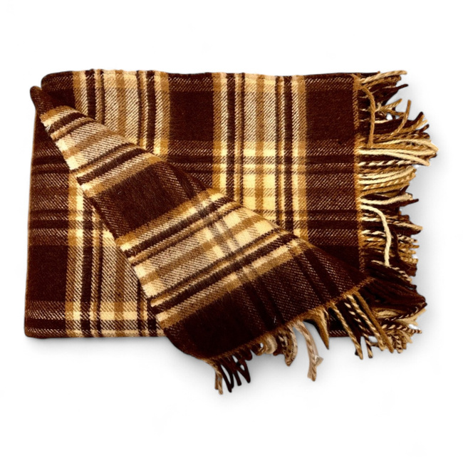 Romanian wool blanket, 150x200+20cm, brown/beige/cream premium
