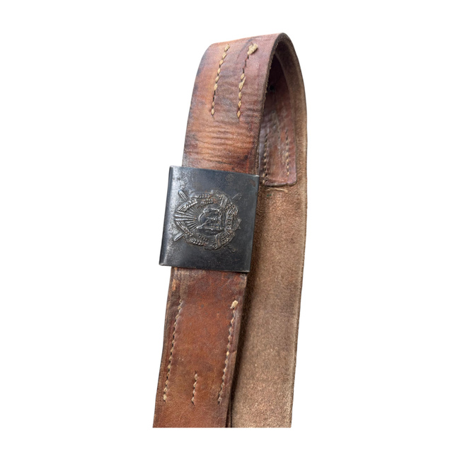 BROWN LEATHER BELT WITH BLACK BUCKLE - ROMANIAN ARMY MILITARY SURPLUS - USED