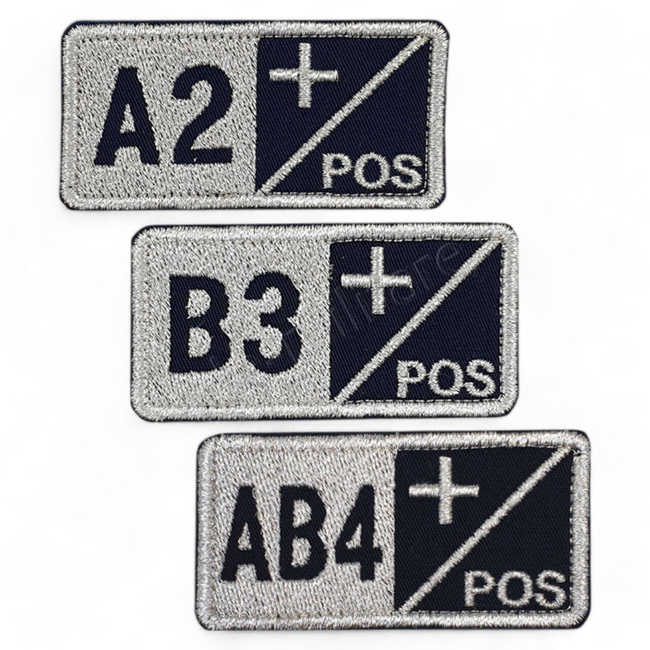 Blood group A- badge embroidered on ultramarine with metallic thread - with hot-melt application