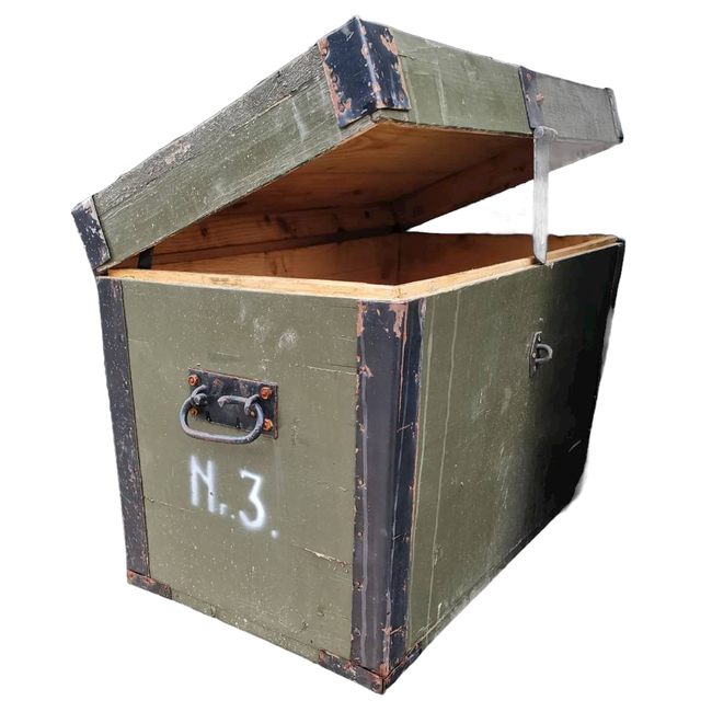 WOODEN MILITARY STORAGE CRATE - ROMANIAN ARMY SURPLUS - NO.3 - 65 x 37 x 46 CM