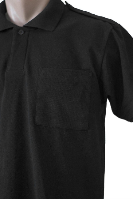 Black polo shirt with short sleeves, pocket, and epaulettes for PRISONS, GENDARMERIE