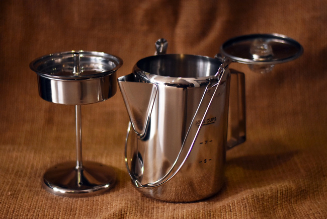 STAINLESS STEEL COFFEEPOT WITH PERCOLATOR (9 CUPS) - MIL-TEC