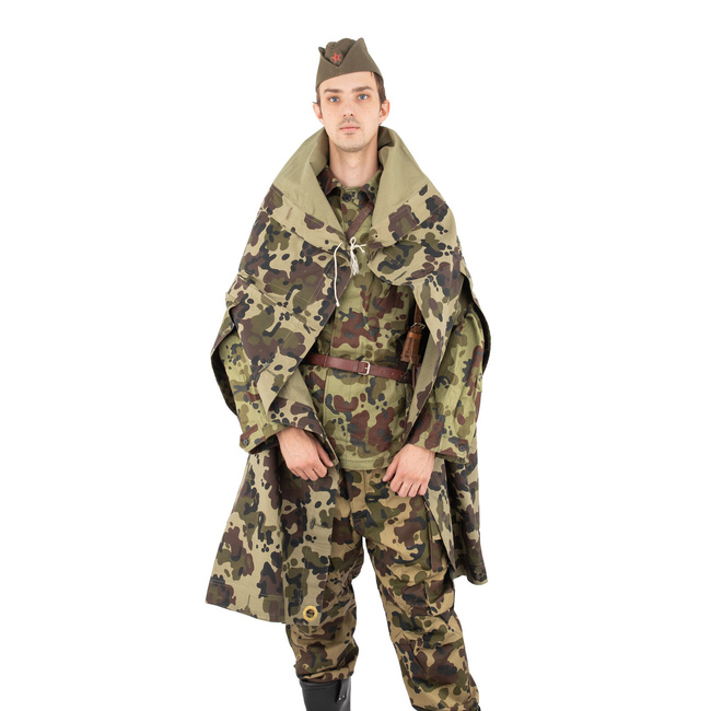 TENT TARPAULIN PLASH-PALATKA RAIN CAPE/SHELTER HALF - 180 x 180 CM - DALMATIAN MOZAIC CAMO - ROMANIAN ARMY MILITARY SURPLUS - USED