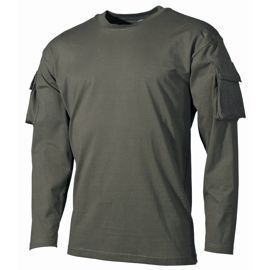 MFH US hosszú ujjú trikó velcro zsebekkel a karokon, 170g/m2 - zold OD