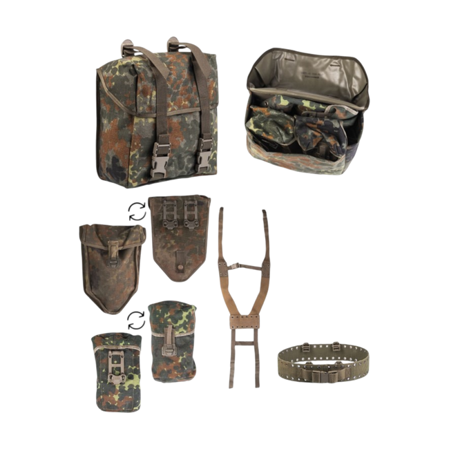Szállító rendszer övvel és 3 zsebbel - Német hadsereg katonai felesleg - Flecktarn - Használt