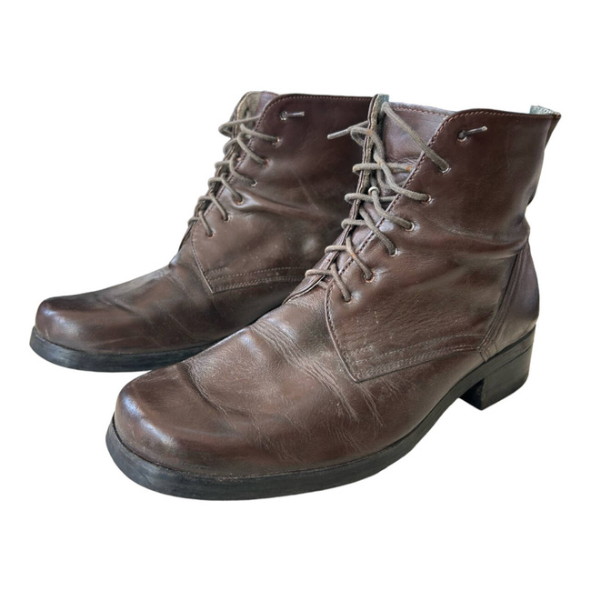 FÉRFI BARNA BŐR CSIZMA - KATONAI FELESLEG A RÓMAI HADSEREGBŐL - JÓ ÁLLAPOTBAN