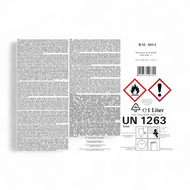 Katonai álcázó festék - gyorsan száradó - 1 l - matt olíva zöld - RAL 6014 - MFH