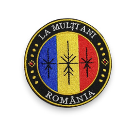 Emblema Brodata - La Multi Ani, Romania - Ideala pentru Ziua Nationala - Cu aplicare Velcro (cu scai)