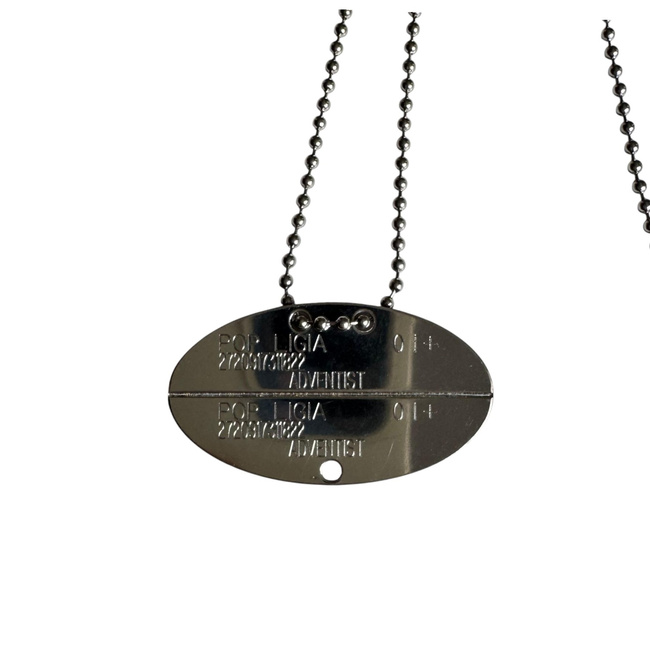 Personalized Dog Tag with Chain - Demo - Romanian Army Military Surplus - Random Inscription - Silver - Like New