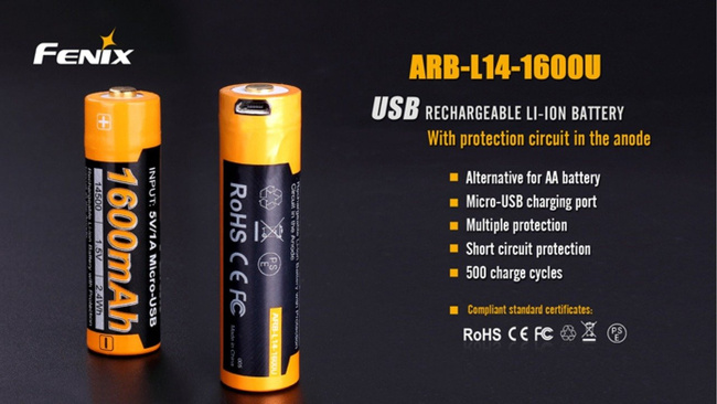 Fenix ​​14500 - 1600mAh - Micro USB akkumulátor - ARB neki 14-1600U