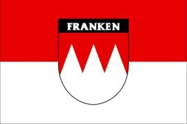 ZÁSZLÓ 30 x 46 cm A SZŐLŐSZERELÉSBEN FRANCONIA W/ HERALDRY + LETTERING