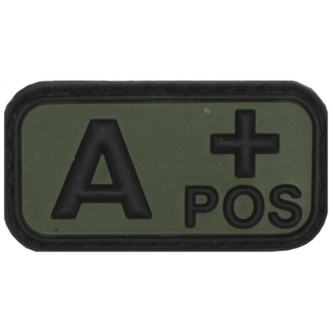 3D VELCRO PATCH - 5 x 2.5 CM - MFH - BLACK/OD GREEN - BLOOD GROUP A POS