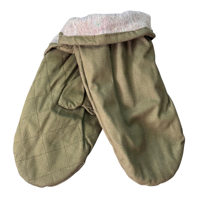 Insulated Protective Mittens Made of Tent Canvas Material, 2-Finger Design - Romanian Army Military Surplus - OD Green - Like New
