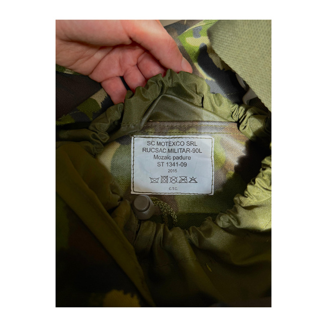 BIG MILITARY COMBAT BACKPACK WITH POCKET, DETACHABLE OUTER POUCH - MOTEXCO - 90L - MILITARY SURPLUS ROMANIAN ARMY - CAMOUFLAGE MOSAIC FOREST DPM - IN GOOD CONDITION