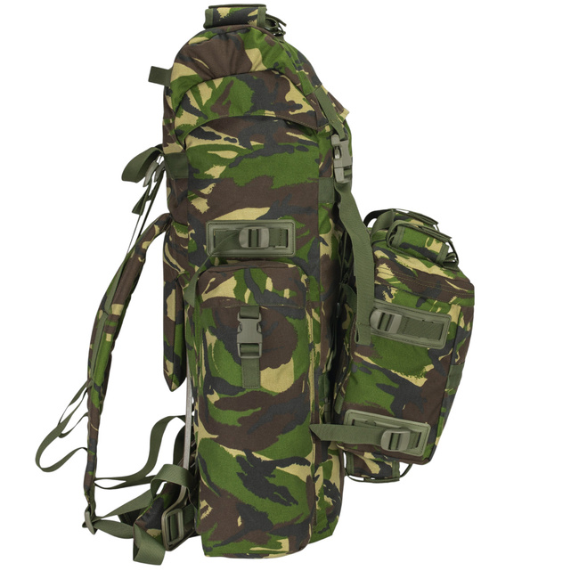 BIG MILITARY COMBAT BACKPACK WITH POCKET, DETACHABLE OUTER POUCH - MOTEXCO - 90L - MILITARY SURPLUS ROMANIAN ARMY - CAMOUFLAGE MOSAIC FOREST DPM - IN GOOD CONDITION