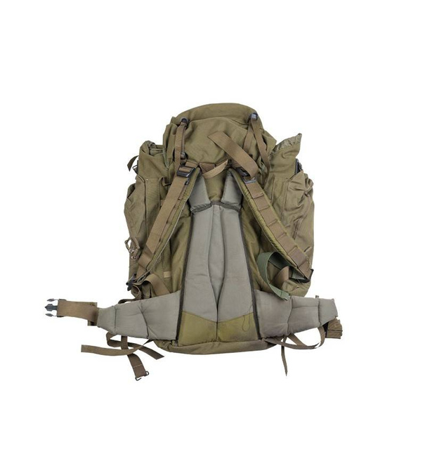 HÁTIZSÁK OLDALSÓ ZSEBEKKEL - "BERGHAUS" - 110 L - OD - BRIT KATONAI TÖBBLET - HASZNÁLT