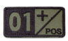 Ecuson grupa sangvină 01+ pozitiv brodat pe khaki cu fir negru, cu aplicare tip Velcro (cu scai) - 7,5x3,5 cm