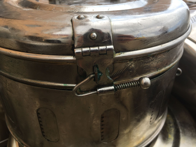 STERILIZÁLÓ TOK - SÁRGARÉZ/ROZSDAMENTES ACÉL - VINTAGE - KATONAI TÖBBLET ROMÁN HADSEREG