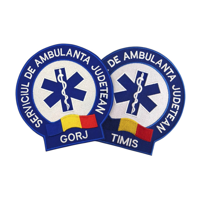 EMBLEMA AMBULANTA SAJ SPATE, CU APLICARE PRIN COASERE - MURES