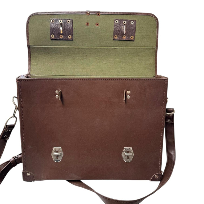 Vintage Aktatáska - Műbőr - 42 x 33 cm - Román Hadsereg Katonai Surplusz - Barna - Jó Állapotban