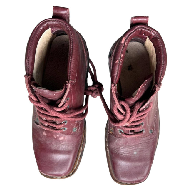 LEATHER MILITARY BOOTS - MOUNTAIN HUNTERS - MILITARY SURPLUS ROMANIAN ARMY- DARK RED - USED