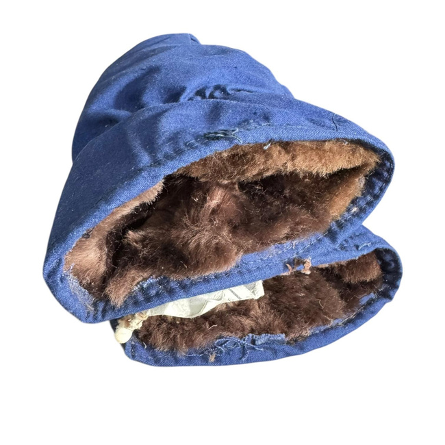 Béléses védőkesztyűk katonai tarpaulin anyagból, háromujjas – Román Katonai Surplus – Sötétkék – Jó állapotban