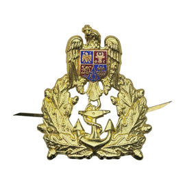 CAP BADGE - MARINE OFFICER - 1598 - ROMANIAN ARMY MILITARY SURPLUS - GOLD - IN GOOD CONDITION