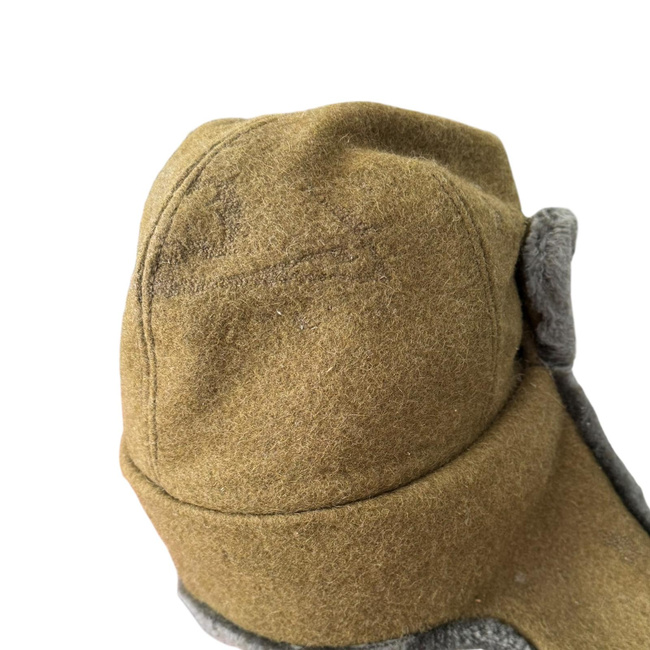 CLOTH CAP WITH FUR - GREEN - MILITARY SURPLUS ROMANIAN ARMY - USED