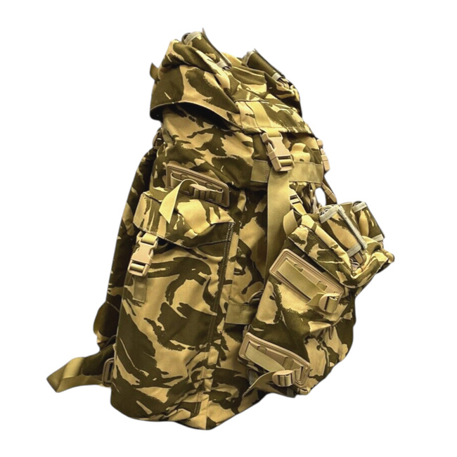 NAGY KATONAI HARCI HÁTIZSÁK ZSEBBEL, LEVEHETŐ KÜLSŐ TASAKKAL - CONDOR - 90L - KATONAI TÖBBLET ROMÁN HADSEREG - SIVATAGI TEREPSZÍNŰ - JÓ ÁLLAPOTBAN