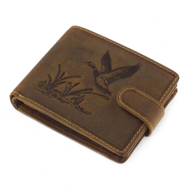 Leather Wallet for Hunters with Print - Wild Duck - Brown - GreenDeed