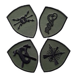 EMBLEMA SEMN DE ARMA MANECA SCUT - CBRN - BRODATA PE SUPORT KAKI CU FIR NEGRU