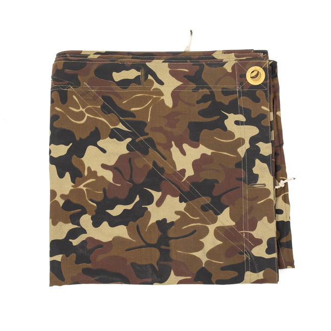 TENT TARPAULIN PLASH-PALATKA RAIN CAPE/SHELTER HALF - 180 x 180 CM - LEAF MOSAIC CAMOUFLAGE - ROMANIAN ARMY MILITARY SURPLUS - LIKE NEW