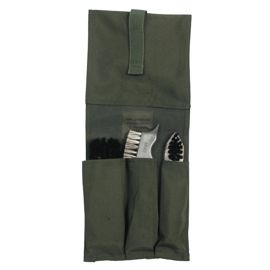 NL shoe polish bag, od green, used, with 3 brushes