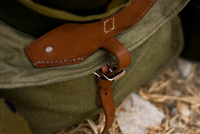 Katonai hátizsák- Hidegháborús román hadsereg (vászon) - vintage ritka - Zöld OD - Mint új