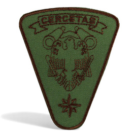 Ecuson cercetas pentru instructie - brodat pe suport verde oliv cu fir negru - aplicare Velcro (cu scai)