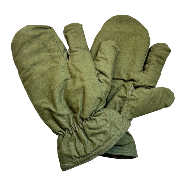Military winter gloves - 3 fingers - Romanian Army Military Surplus - OD Green - In Good Condition