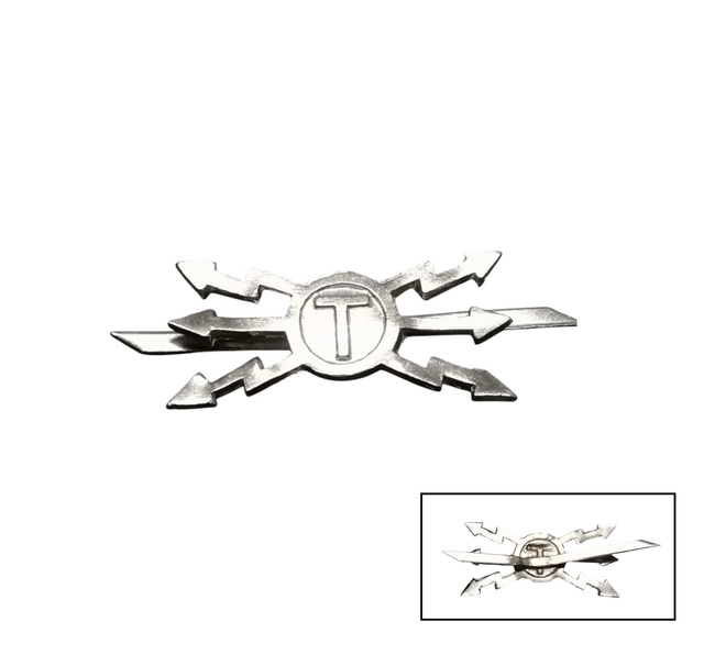 RANK INSIGNIA - 1 PIECE - TRANSMISSIONS - ROMANIAN ARMY MILITARY SURPLUS - SILVER - IN GOOD CONDITION