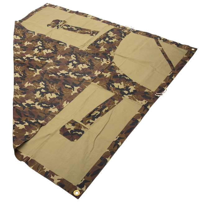 TENT TARPAULIN PLASH-PALATKA RAIN CAPE/SHELTER HALF - 180 x 180 CM - LEAF MOSAIC CAMOUFLAGE - ROMANIAN ARMY MILITARY SURPLUS - LIKE NEW