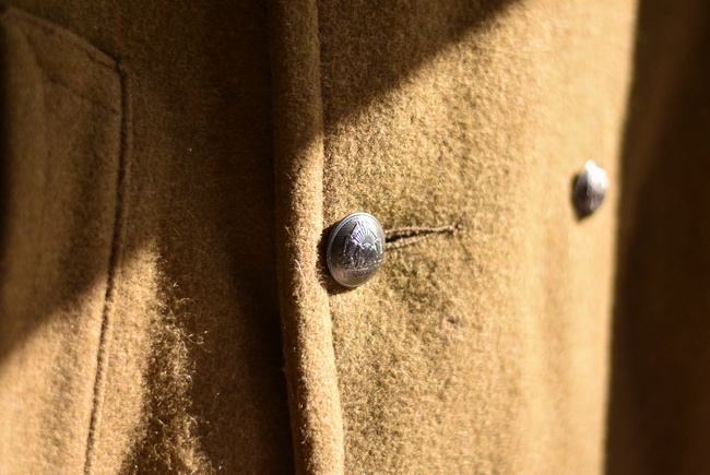 WINTER COAT, LONG, MADE OF WOOL, WITH FUR COLLAR, OLIVE GREEN - MILITARY SURPLUS FROM ROMANIAN ARMY - LIKE NEW